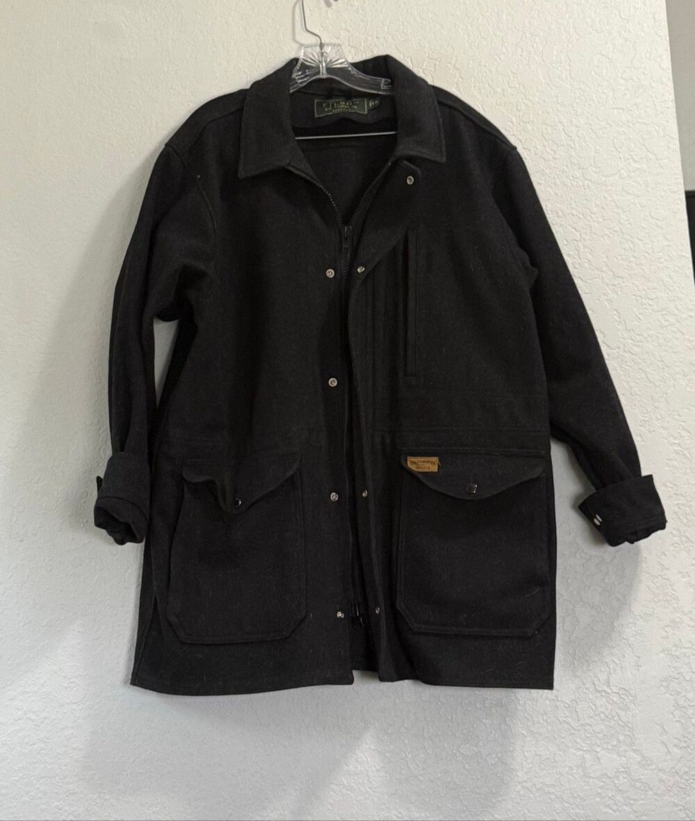 Filson Mens Yukon Wool Weekender Jacket 100% Virgin Wool Size XL Black USA